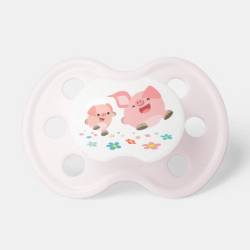 It's Spring!!-Two Cute Cartoon Pigs Pacifier BooginHead Pacifier