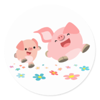 It's Spring!!-Two Cute Cartoon Pigs Sticker