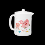 It's Spring!!-Two Cute Cartoon Pigs Tea Pot