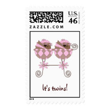 It's twins! Custom Chic Pink & Brown Stamp