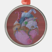 sugar, fueled, michael, banks, heart, candy, sweet, sweets, rainbow, lowbrow, pop, surrealism, adorable, cute, creepy, Ornament with custom graphic design