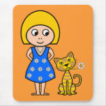 ittle Girl and Cat Mouse Pads