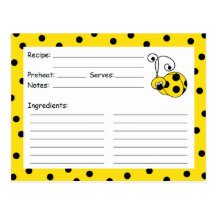 Itty Bitty Ladybug Yellow Recipe Card Postcards