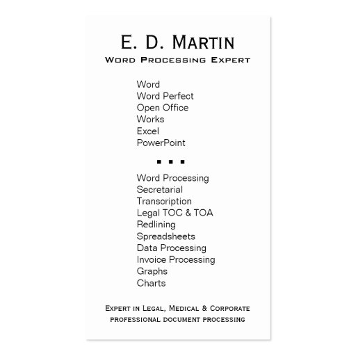 iType - Word Processing Expert Freelancer Business Card (back side)