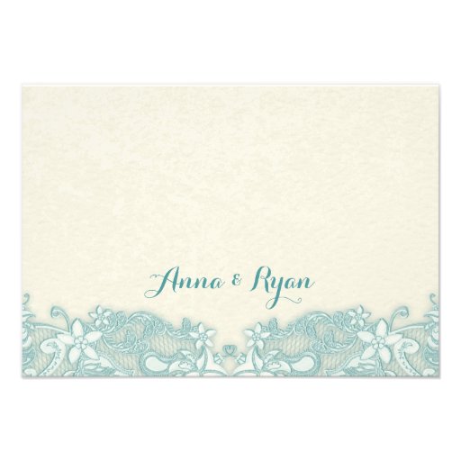Ivory and Aqua Victorian Floral Lace Response Card
