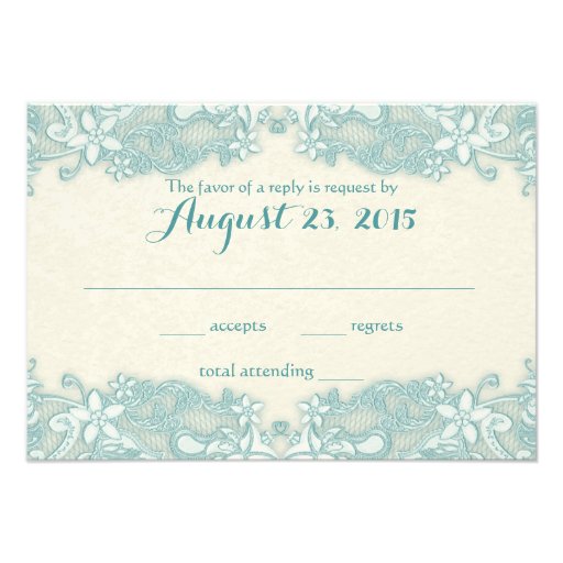 Ivory and Aqua Victorian Floral Lace Response Card