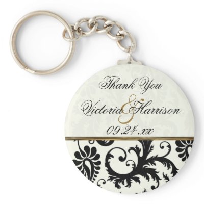 Ivory and Black Damask Wedding Favor Key Chain by NiteOwlStudio