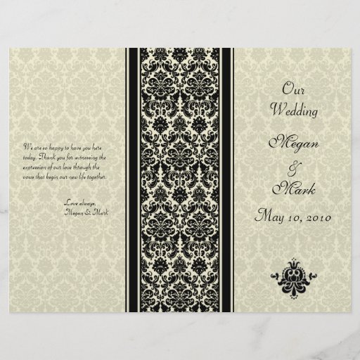 Ivory and Black Damask Wedding Program Full Color Flyer