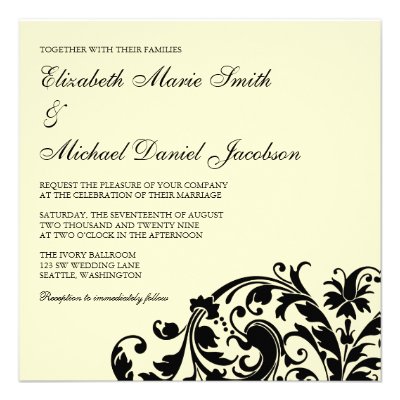 Ivory and Black Flourish Swirl Wedding Invitations