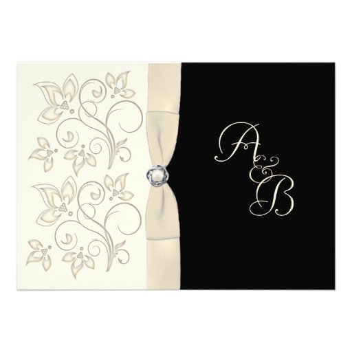 Ivory and Black with Pearl Love Knot Invitation (front side)