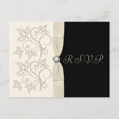 Ivory and Black with Pearl Love Knot RSVP Postcard by NiteOwlStudio