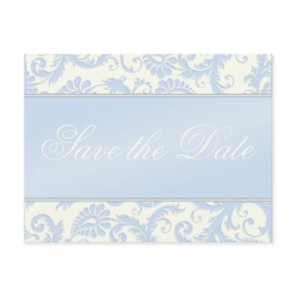 Ivory and Blue Damask Save the Date Postcard postcard