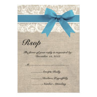 Ivory and Blue Lace and Burlap Look RSVP Card