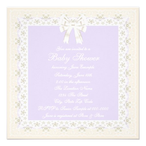 Ivory and Lavender Vintage Baby Girl Shower Personalized Invite