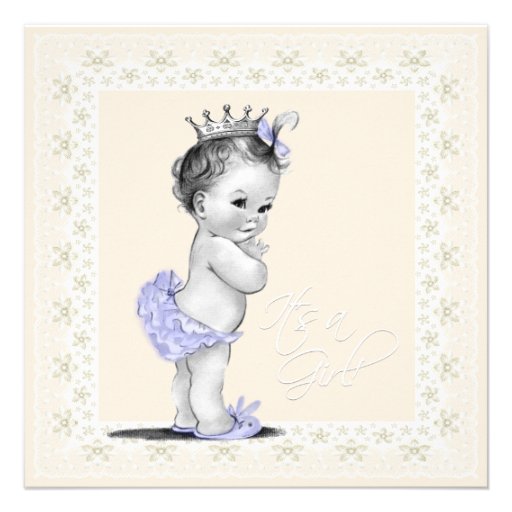 Ivory and Lavender Vintage Baby Girl Shower Invite