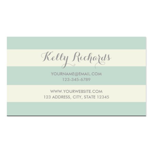 Ivory and Mint Green Stripes Pattern Business Card (back side)