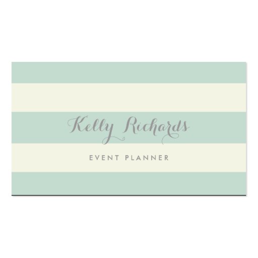Ivory and Mint Green Stripes Pattern Business Card (front side)