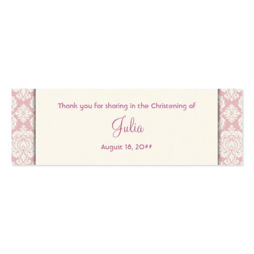 Ivory and Pink Damask Bomboniere Tags Business Cards (front side)