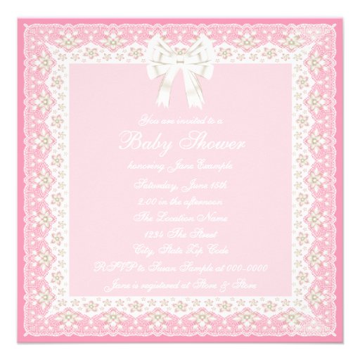 Ivory and Pink Vintage Baby Girl Shower Personalized Announcement