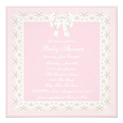 Ivory and Pink Vintage Baby Girl Shower Personalized Announcement