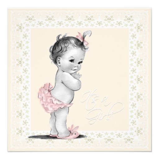 Ivory and Pink Vintage Baby Girl Shower Invite