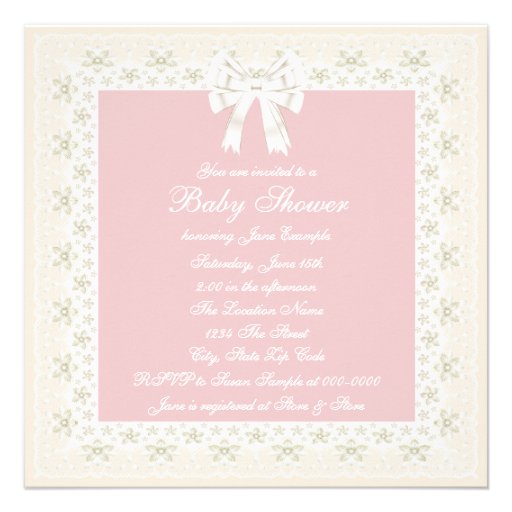 Ivory and Pink Vintage Baby Girl Shower Invite