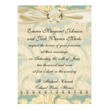 ivory and sage art nouveau botanical pattern flora personalized invitation