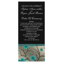 ivory aqua and black floral Wedding program Full Color Rack Card