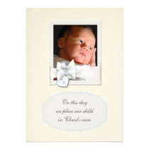 Ivory Beige Boy Photo Christening Invitations invitations