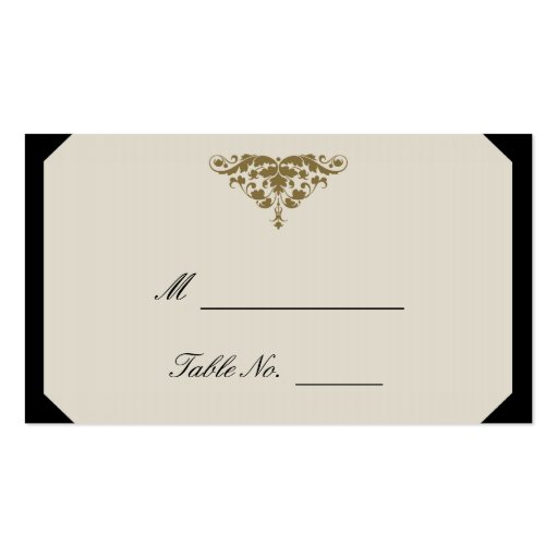 Ivory Black and Gold Damask Wedding Place Cards Business Card Template (front side)