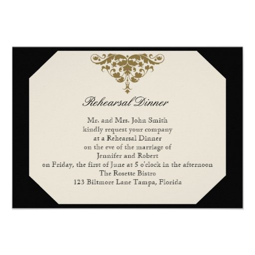 Ivory Black and Gold Damask Wedding Rehearsal Custom Invites