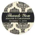 Ivory & Black Damask Round Wedding Labels Round Stickers