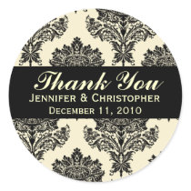 Ivory & Black Damask Round Wedding Labels Round Stickers