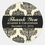Ivory & Black Damask Round Wedding Labels Round Stickers