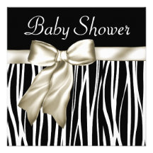 Ivory Black Zebra Baby Shower Invitations