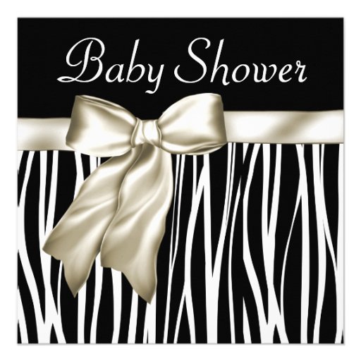 Ivory Black Zebra Baby Shower Invitations