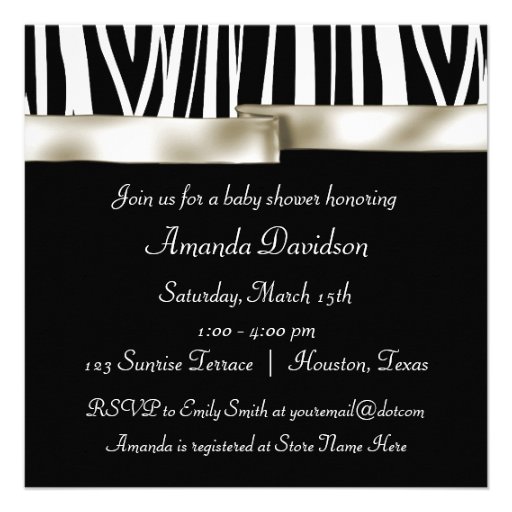Ivory Black Zebra Baby Shower Invitations