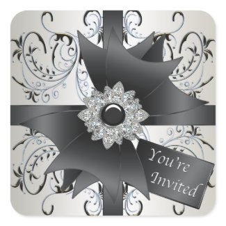 Ivory Blue Black Swirl Bow Invitation Envelope Sea sticker