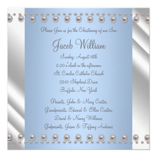 Ivory Blue Pearl Cross Boy Christening Announcements