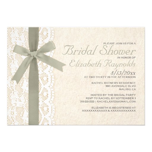 Ivory Bow & Lace Bridal Shower Invitations