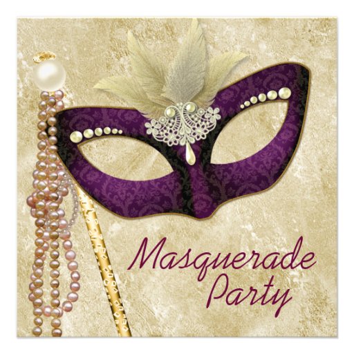 Ivory Burgundy Masquerade Party Custom Announcements