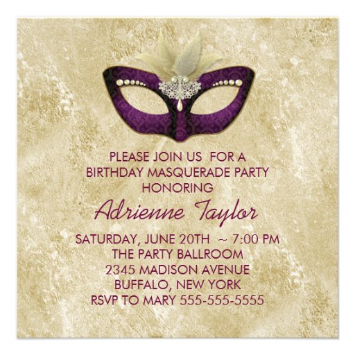 Ivory Burgundy Masquerade Party Custom Announcements