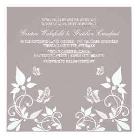 Ivory Butterfly Floral Wedding Invite