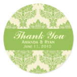Ivory & Chartreuse Damask Round Wedding Labels Sticker