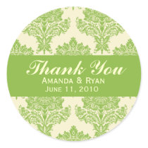 Ivory & Chartreuse Damask Round Wedding Labels Sticker