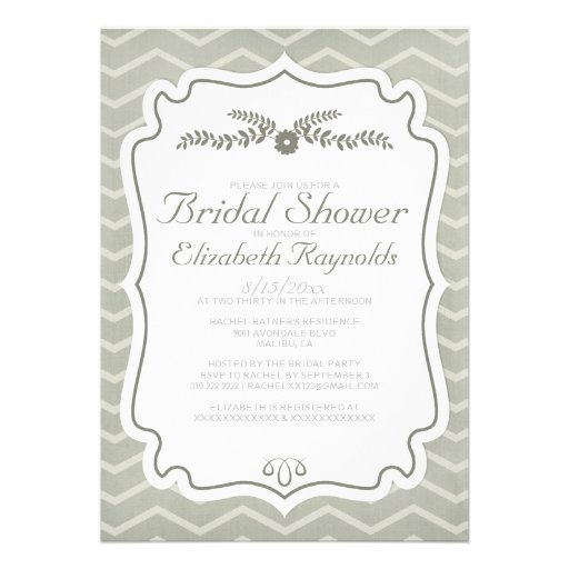 Ivory Chevron Stripes Bridal Shower Invitations