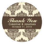 Ivory & Chocolate Damask Round Wedding Labels Round Stickers