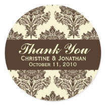 Ivory & Chocolate Damask Round Wedding Labels Round Stickers