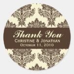 Ivory & Chocolate Damask Round Wedding Labels Round Stickers