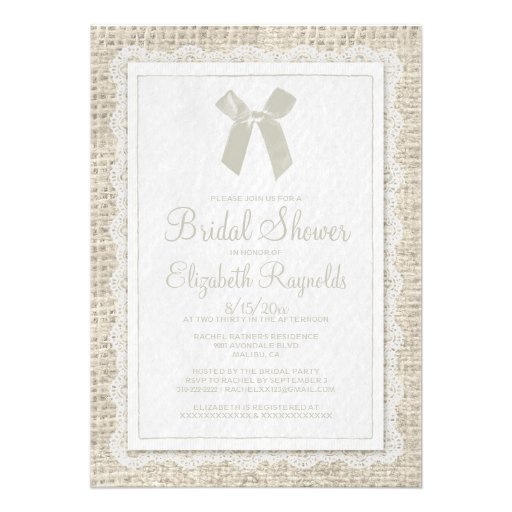 Ivory Country Burlap Bridal Shower Invitations